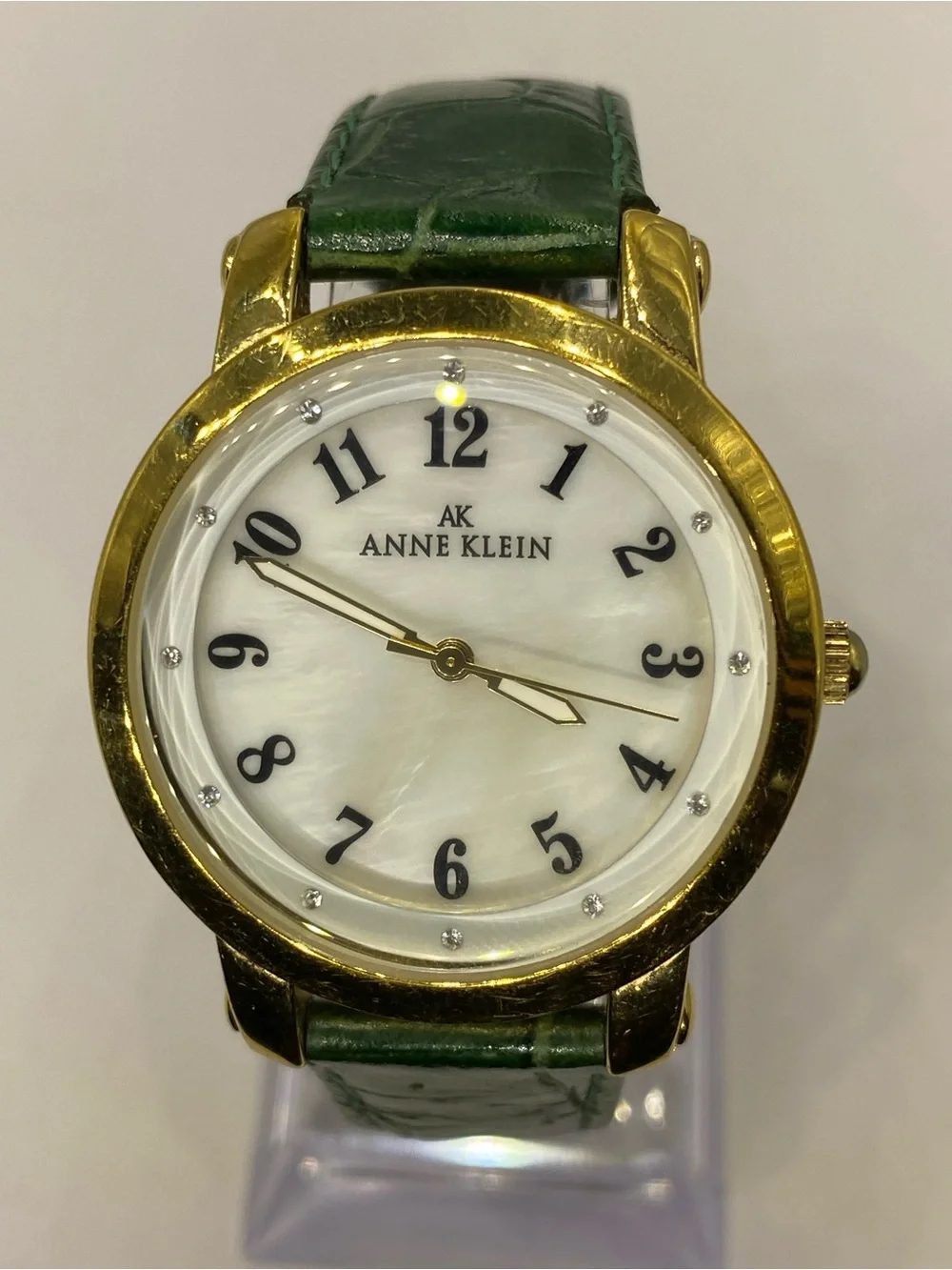 Men’s *** Anne Klein “ Gold Case ^ Emerald Green *** Leather Strap Watch ***